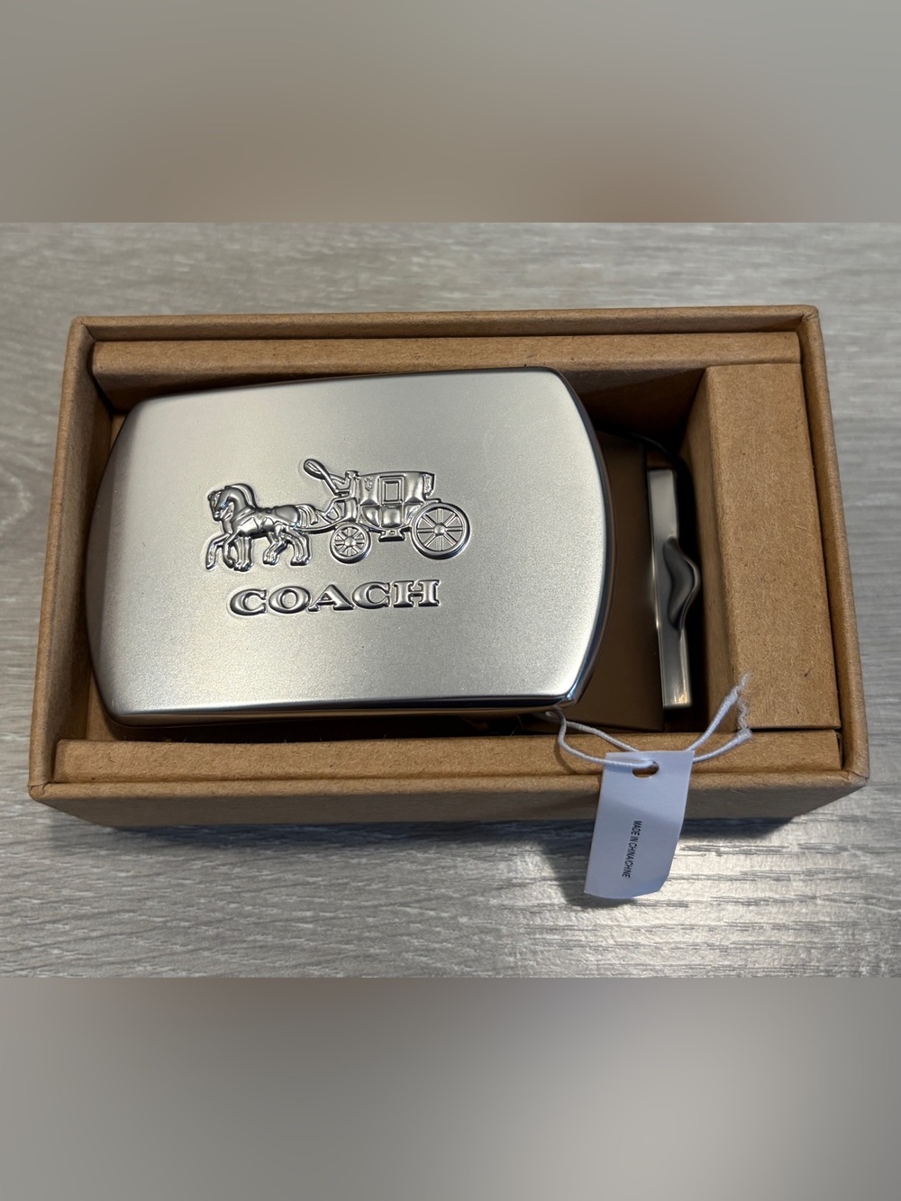 NWT COACH Men's Silver Horse & Carriage Belt Buckle